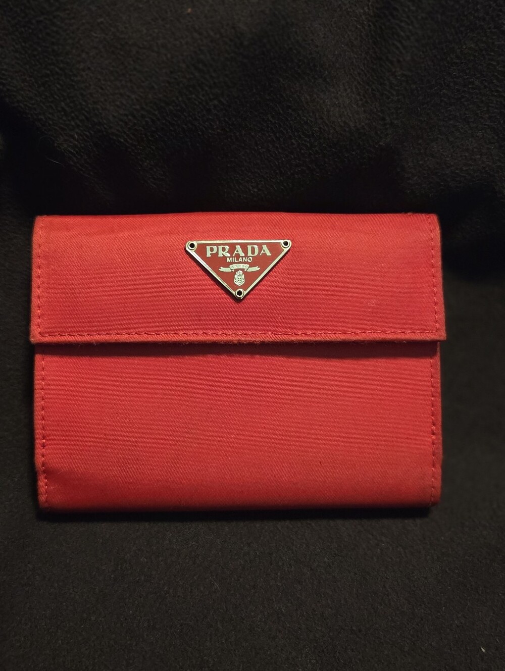 Prada Red Triangular Logo Compact Wallet - Picture 1 of 15